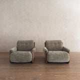 Pair of Vintage Sage Green Spanish Oak Framed Chairs, 1960s