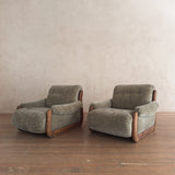 Pair of Vintage Sage Green Spanish Oak Framed Chairs, 1960s