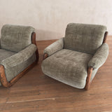 Pair of Vintage Sage Green Spanish Oak Framed Chairs, 1960s