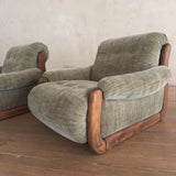Pair of Vintage Sage Green Spanish Oak Framed Chairs, 1960s