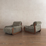 Pair of Vintage Sage Green Spanish Oak Framed Chairs, 1960s
