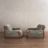 Pair of Vintage Sage Green Spanish Oak Framed Chairs, 1960s