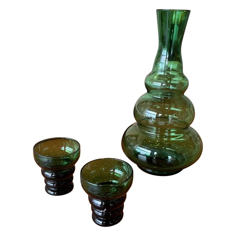Green Decanter and Liqueur Glass Set