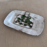 Rectangular Ceramic Plate with Green Accent