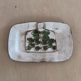 Rectangular Ceramic Plate with Green Accent