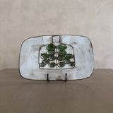 Rectangular Ceramic Plate with Green Accent