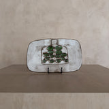Rectangular Ceramic Plate with Green Accent