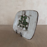 Rectangular Ceramic Plate with Green Accent