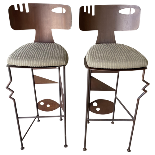 Pair of Geometric Metal Barstools