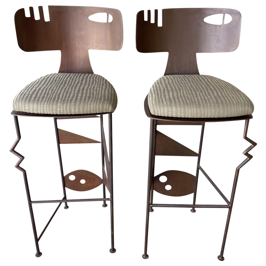 Pair of Geometric Metal Barstools