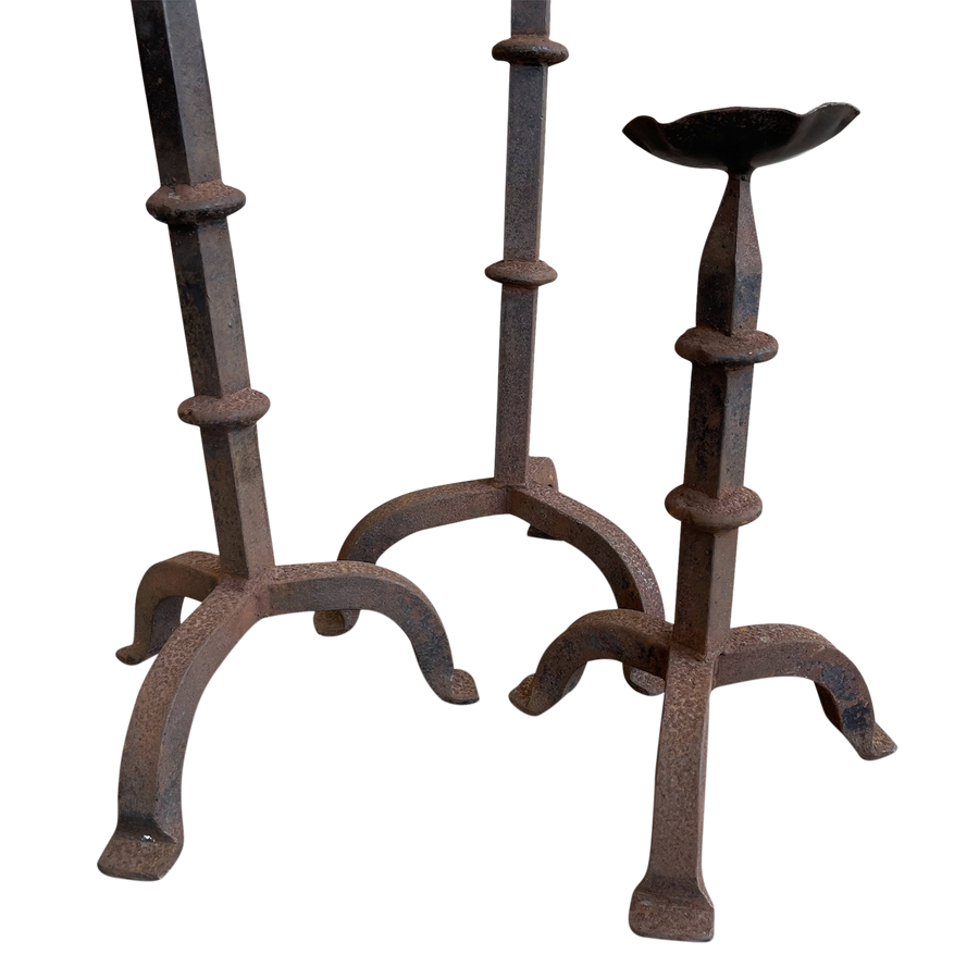 Trio of Wrought Iron Candleholders