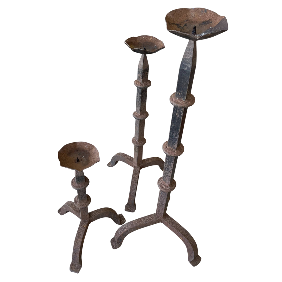 Trio of Wrought Iron Candleholders