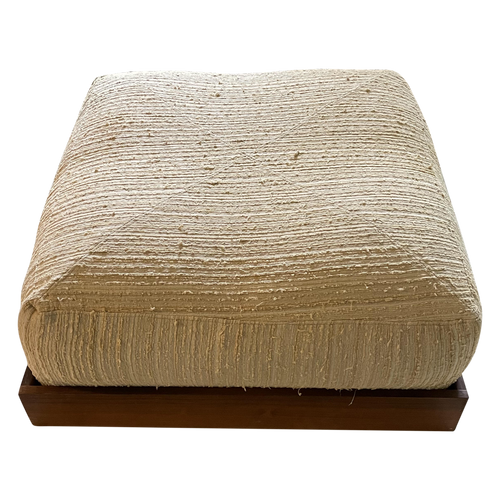 Textured Linen Ottoman with Wood Base