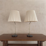 Pair of Brass and Wood Table Lamps with Pleated Shades