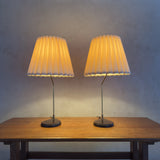 Pair of Brass and Wood Table Lamps with Pleated Shades