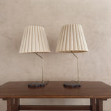 Pair of Brass and Wood Table Lamps with Pleated Shades
