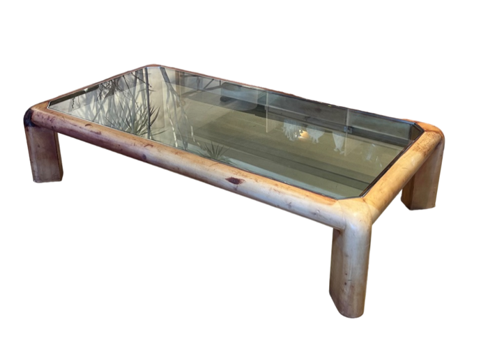 Leather Wrapped Glass Top Coffee Table by Karl Springer