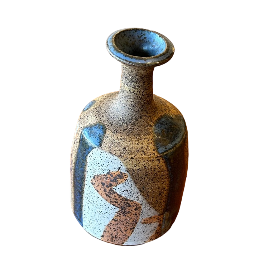 Blue and Tan Drip Glaze Vessel