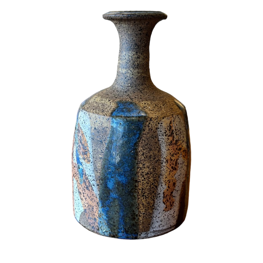 Blue and Tan Drip Glaze Vessel