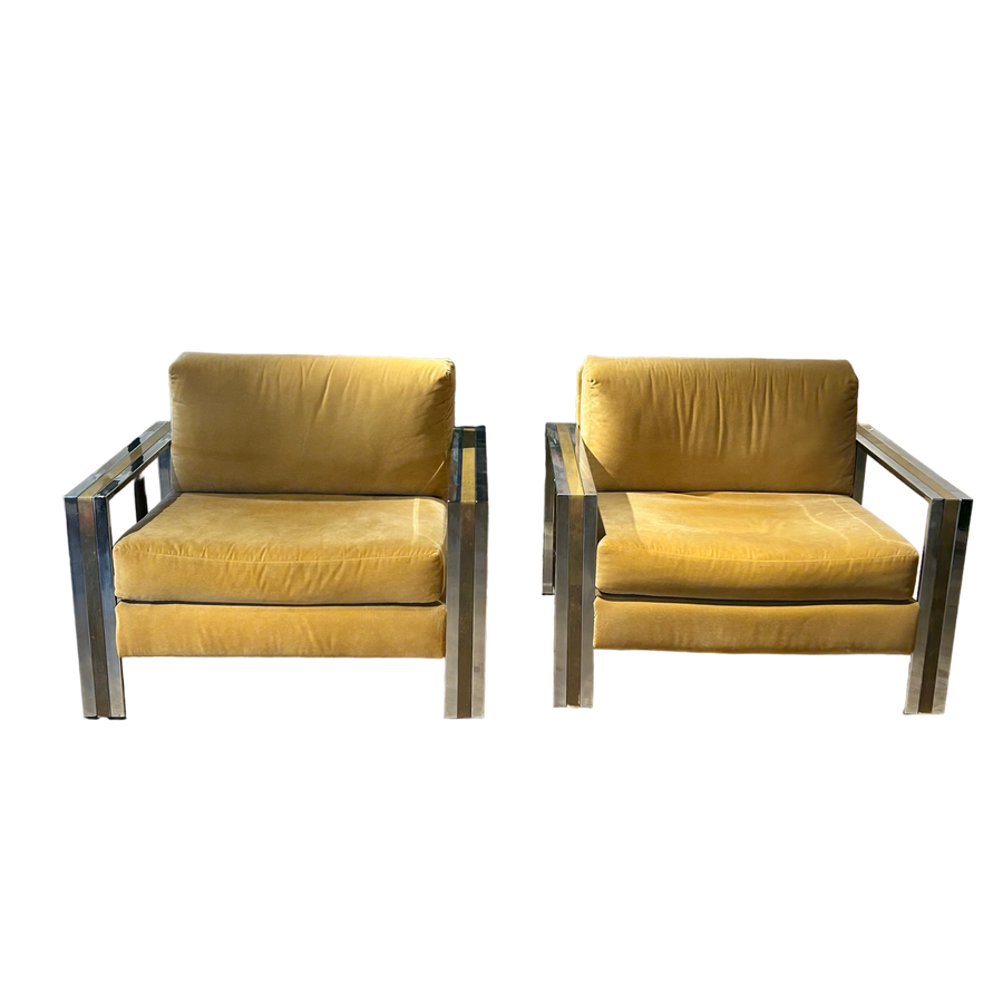 Pair of Mixed Metal Frame Arm Chairs by Pierre Cardin