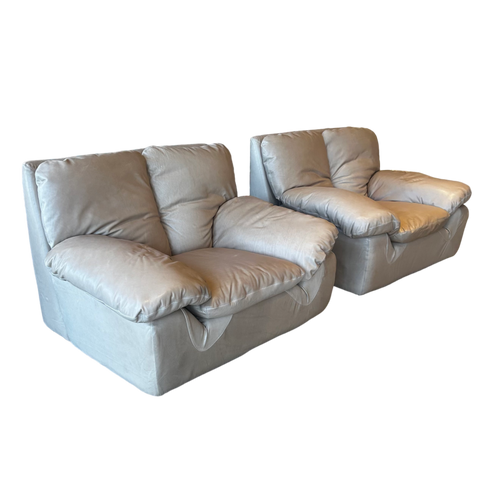 Italian Butter Leather Chunky Armchairs