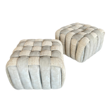 Pair of Leather Woven Ottomans