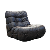 Pair of Italian Low Tufted Black Leather Lounge Chairs