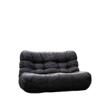 Italian Low Tufted Black Leather Loveseat