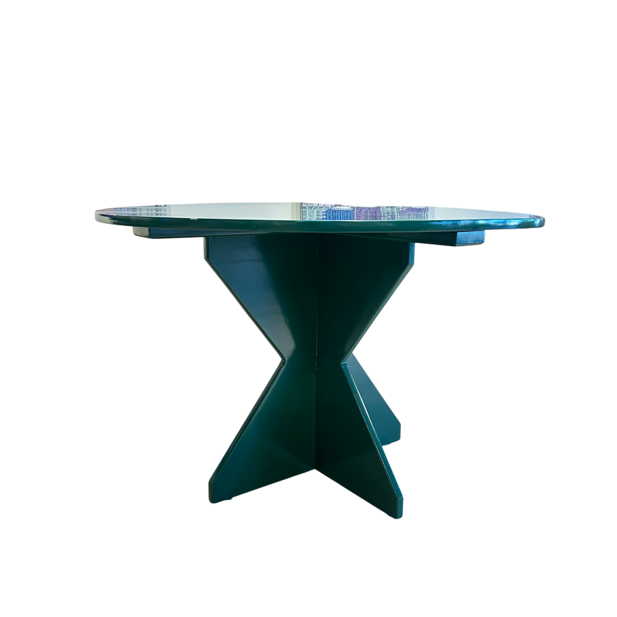 Spanish Green Lacquer Round Dining Table