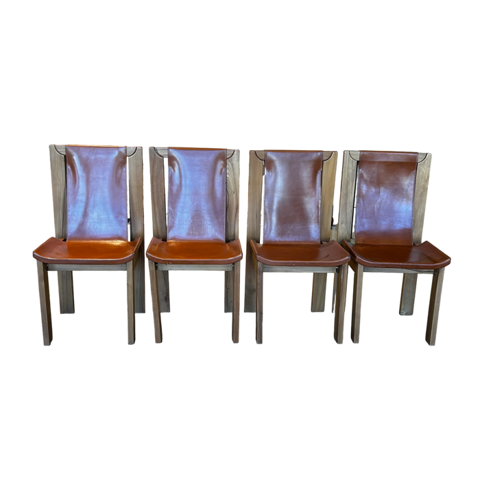 Elm and Leather Dining Chairs by Maison Regain