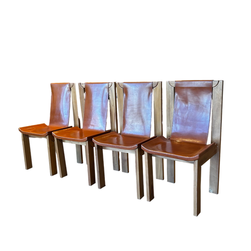 Elm and Leather Dining Chairs by Maison Regain