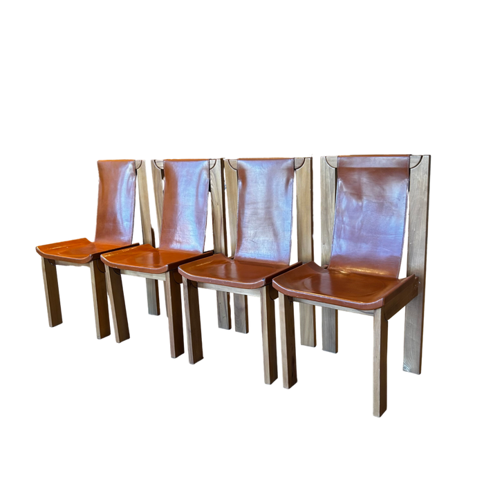 Elm and Leather Dining Chairs by Maison Regain