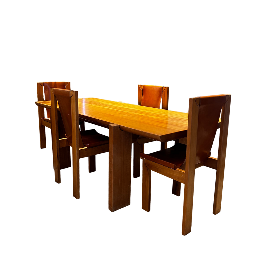 Elm and Leather Dining Chairs by Maison Regain