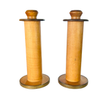 Pair of Wood Candle Holders with Bronze Accents