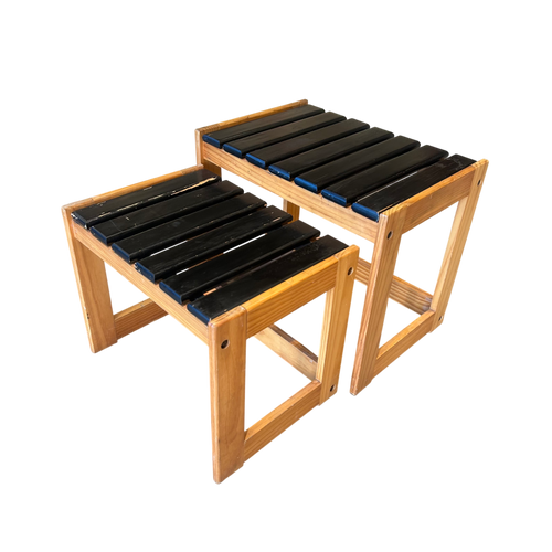 Pair of Painted Wood Slat Nesting Tables