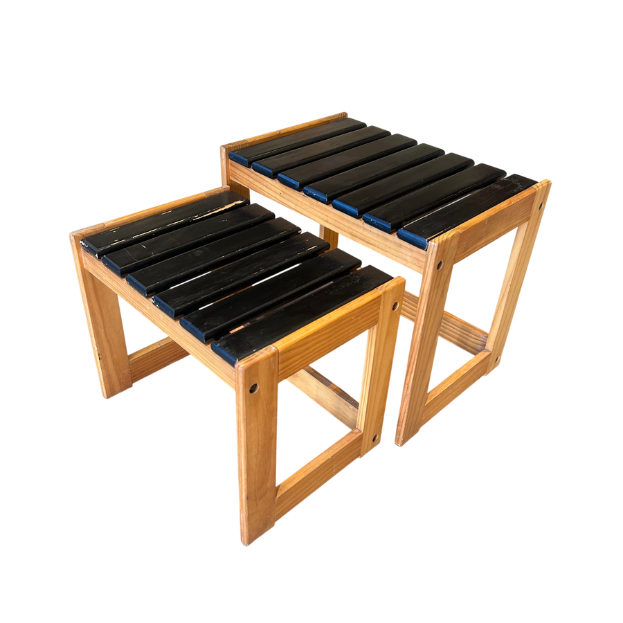 Pair of Painted Wood Slat Nesting Tables