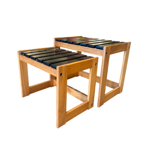 Pair of Painted Wood Slat Nesting Tables