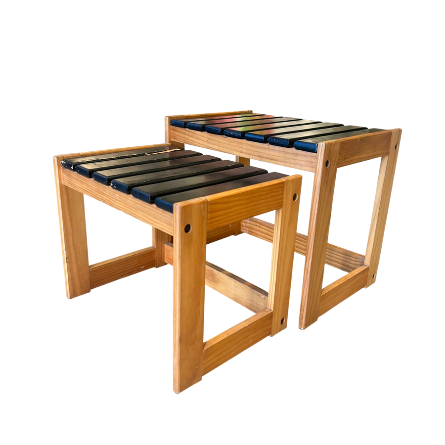 Pair of Painted Wood Slat Nesting Tables