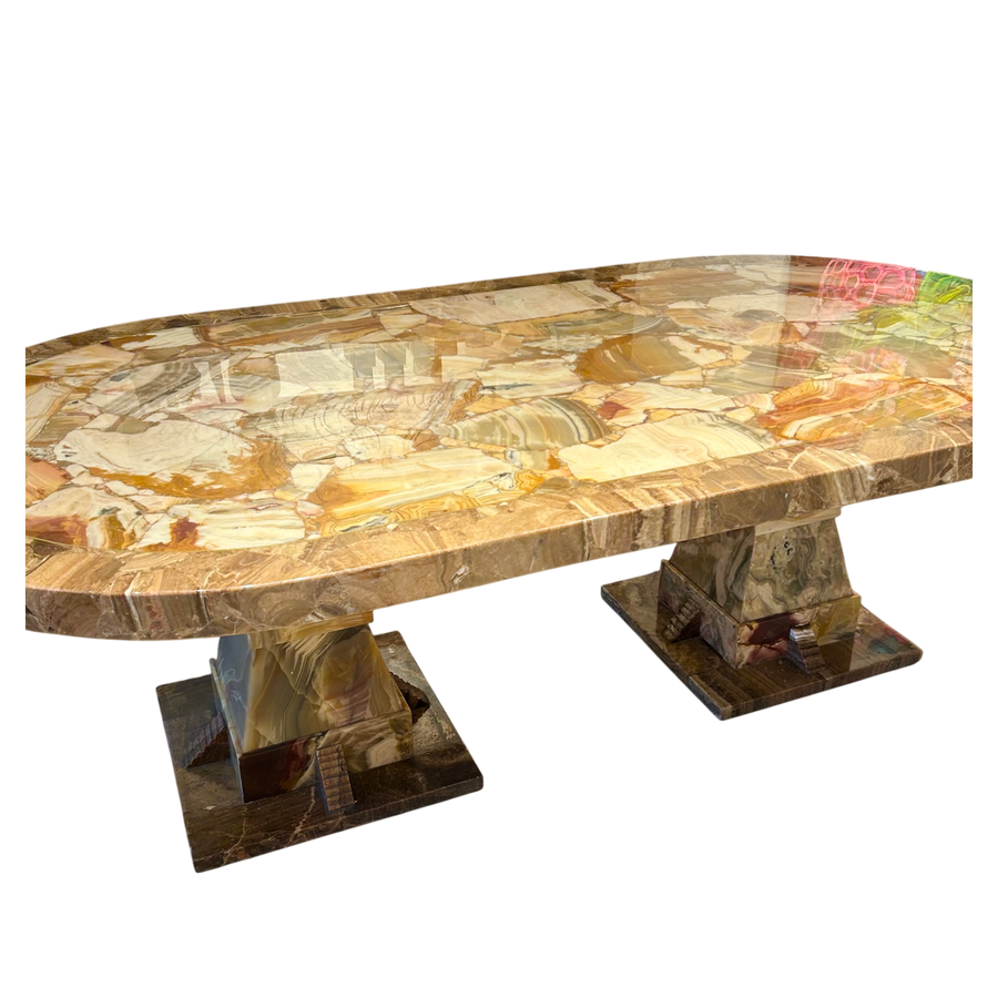 Onyx Dining Table with Brass Inlay by Muller