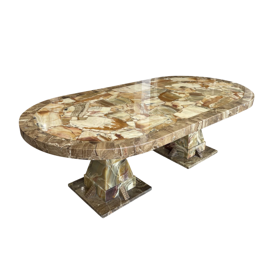 Onyx Dining Table with Brass Inlay by Muller