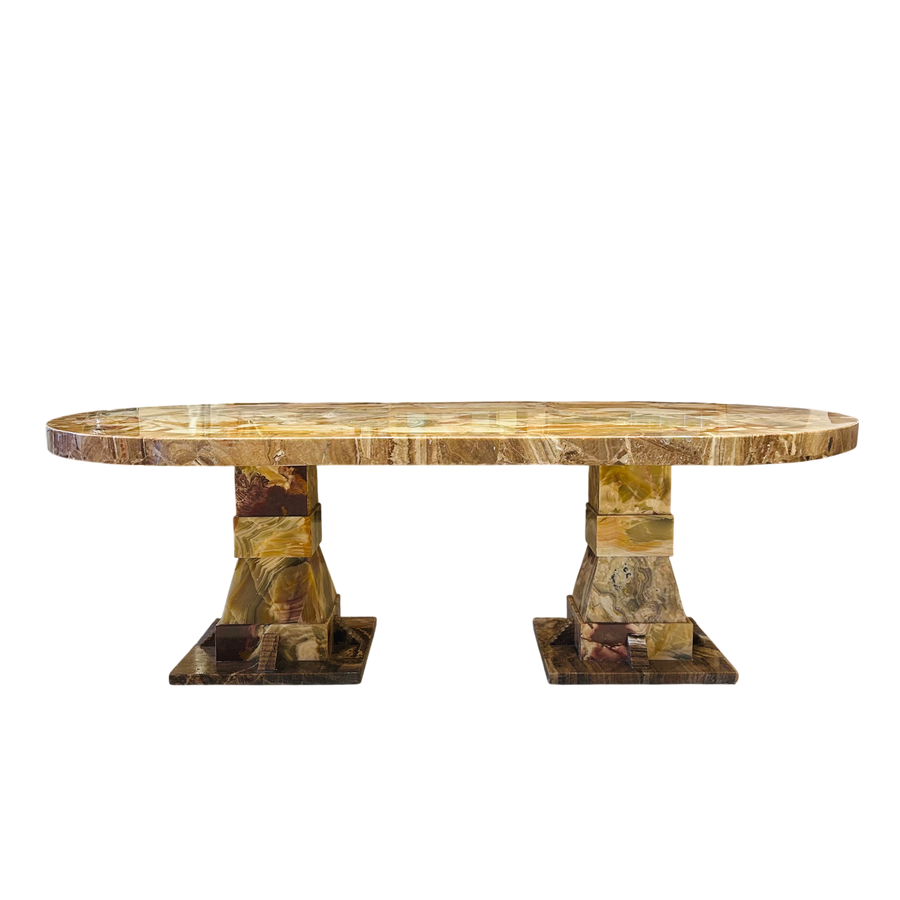 Onyx Dining Table with Brass Inlay by Muller