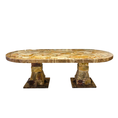 Onyx Dining Table with Brass Inlay by Muller