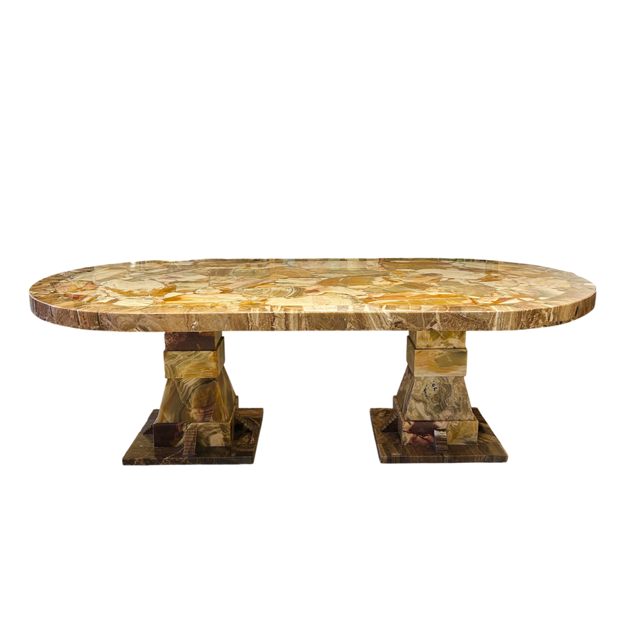 Onyx Dining Table with Brass Inlay by Muller