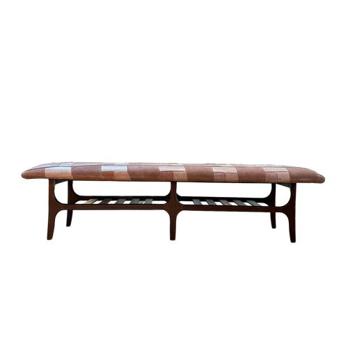 Patchwork Suede and Walnut Bench
