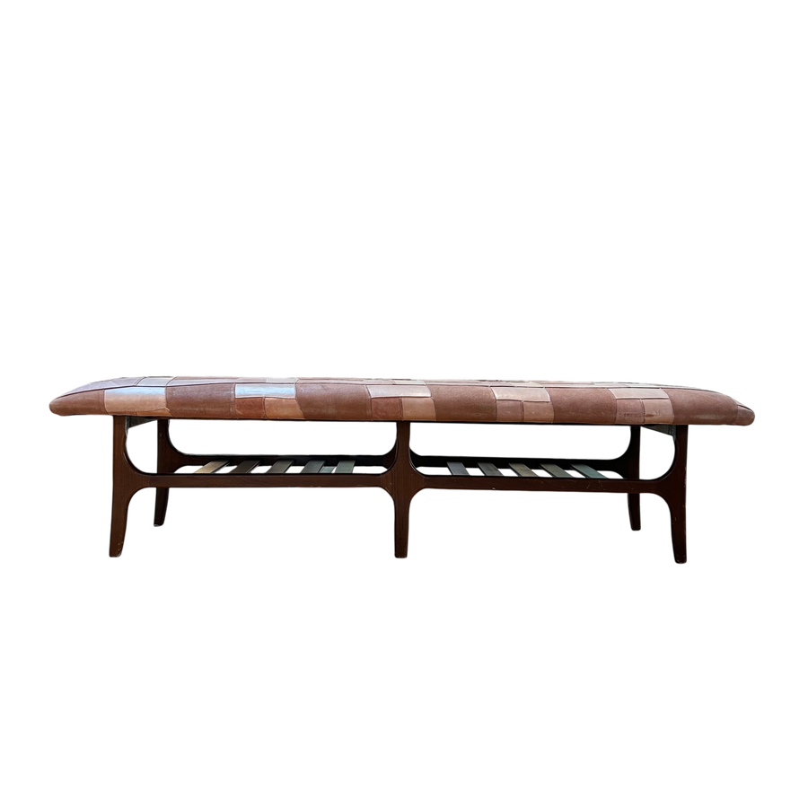 Patchwork Suede and Walnut Bench