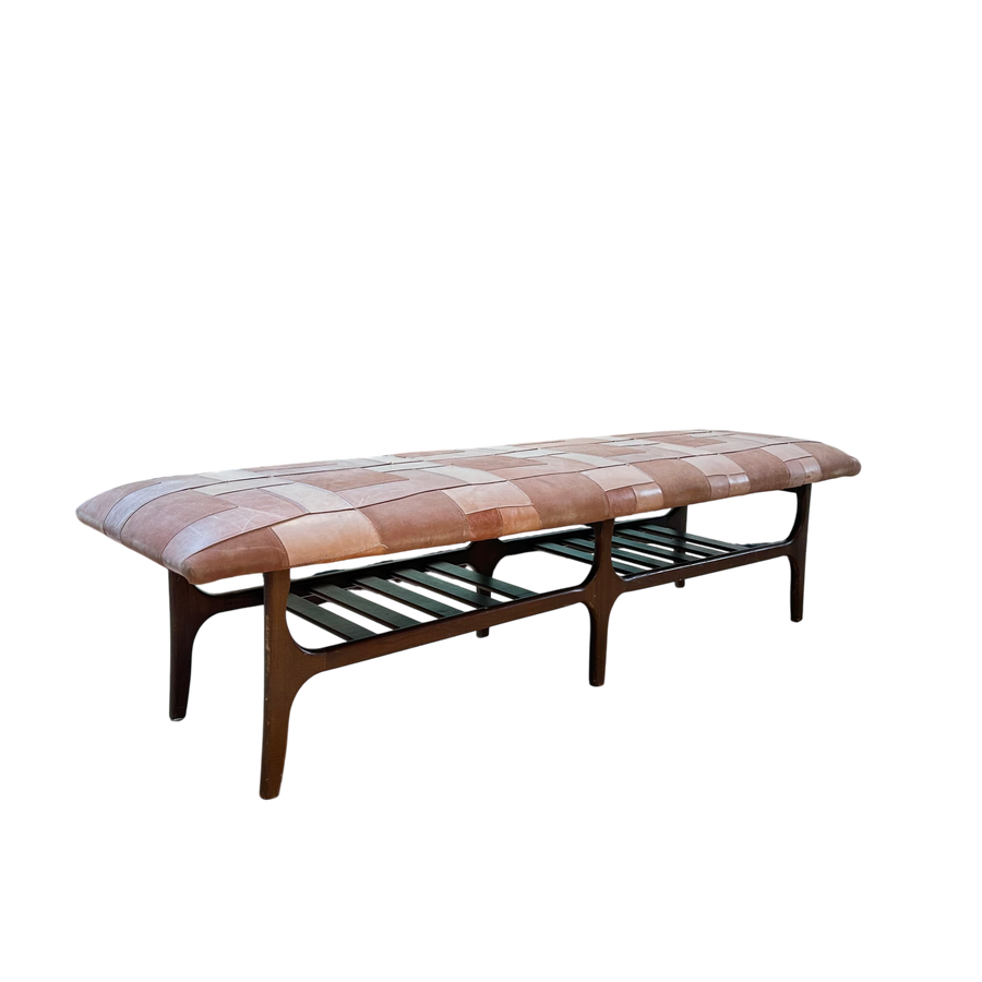 Patchwork Suede and Walnut Bench