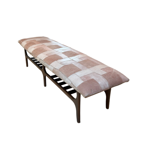 Patchwork Suede and Walnut Bench