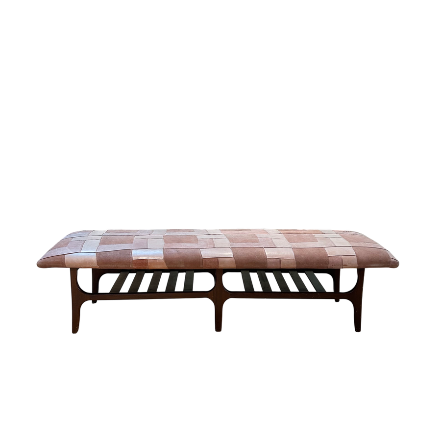 Patchwork Suede and Walnut Bench