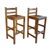 Pair of Vintage Ladderback Saddle Leather Barstools