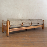 70s Custom Oak Carved 4 Seater Sofa